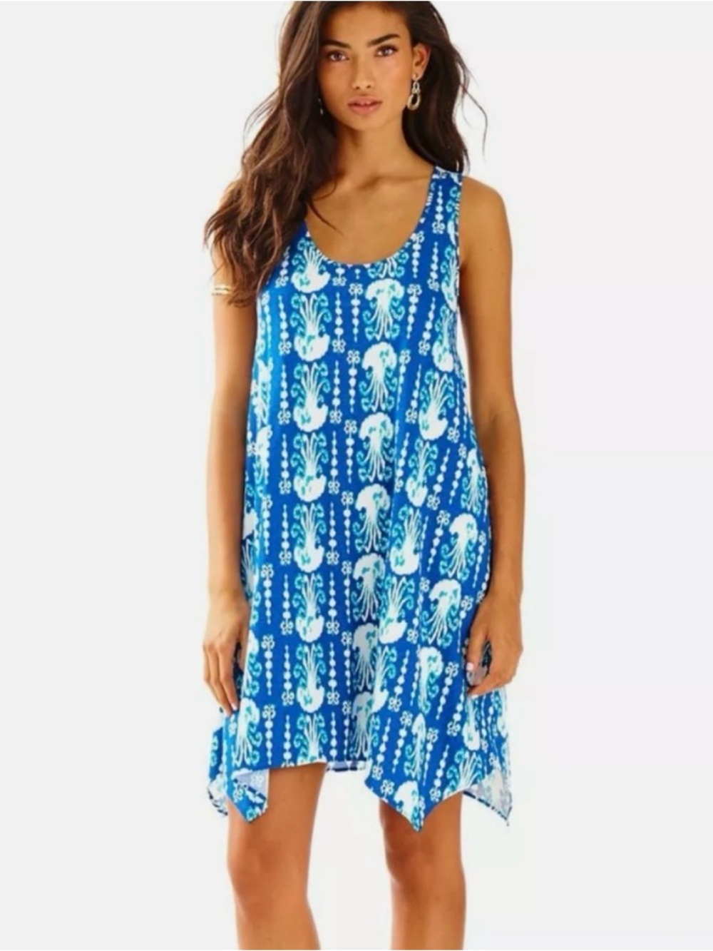 Lilly Pulitzer Melle Dress Small Blue Octopus Print Trapeze Swing Coverup